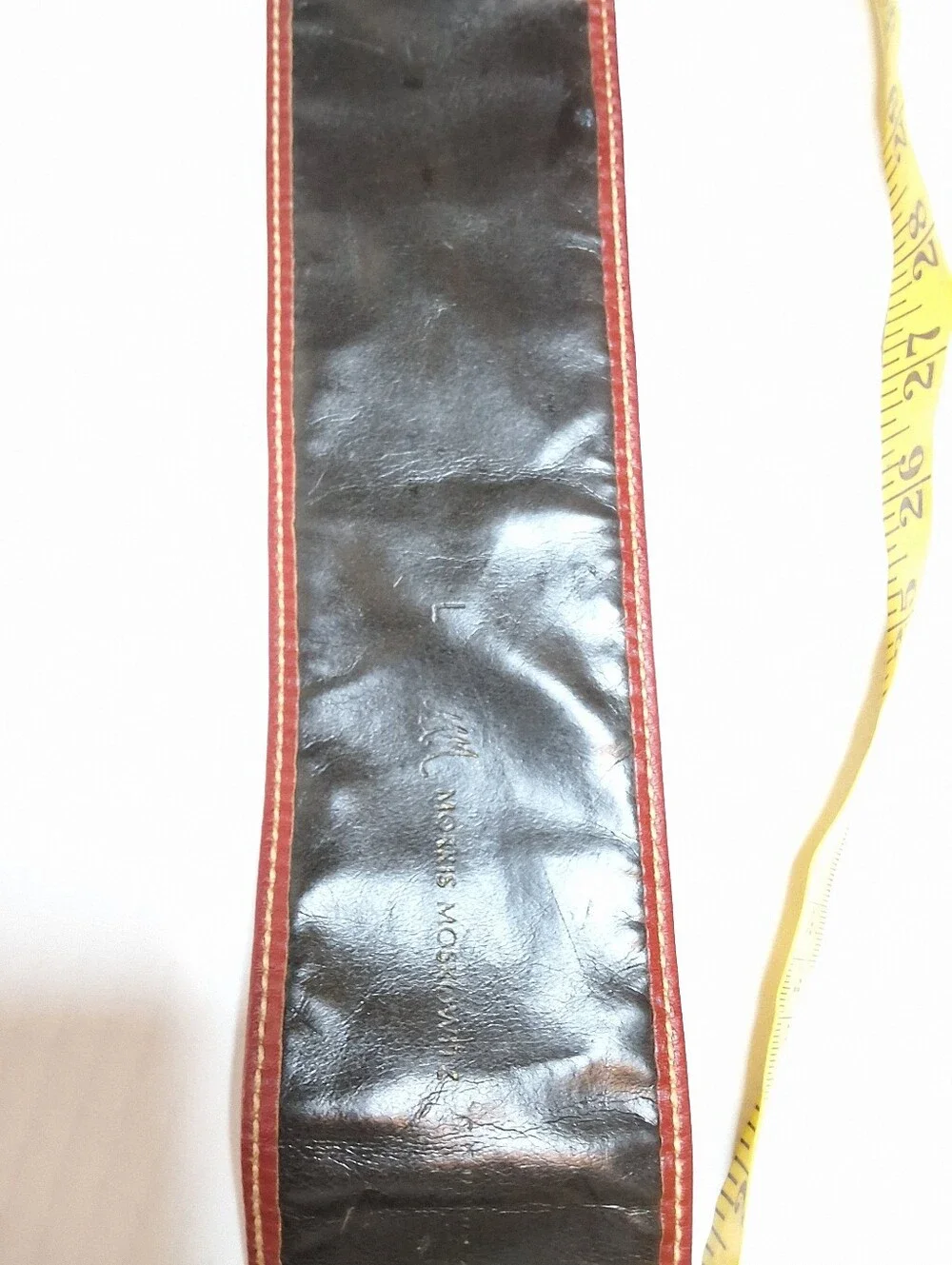 Morris Moskowitz Vintage Leather Belt Size L Burgundy Sculptural Buckle 70s